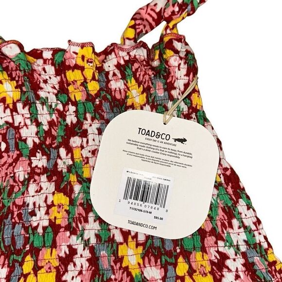 TOAD & CO GEMINA SLEEVELESS DRESS sz M in brick red garden print shirted tube - Picture 4 of 8